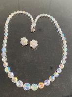 Vintage set ketting & oorbellen Aurora borealis kristallen, Ophalen of Verzenden, Zo goed als nieuw, Overige materialen
