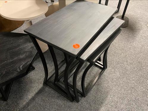 Bijzettafel set hoog 3 stuks zwart mango hout, Huis en Inrichting, Tafels | Bijzettafels, Nieuw, Rechthoekig, 45 tot 60 cm, Minder dan 55 cm