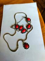 massief zilveren ketting met bloedkoraal en armband, Sieraden, Tassen en Uiterlijk, Kettingen, Ophalen of Verzenden, Zo goed als nieuw