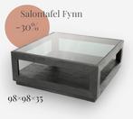 Eleonora Salontafel Liam Mangohout en Glas/Zwart 98×98×35, 50 tot 100 cm, Minder dan 50 cm, Nieuw, Glas