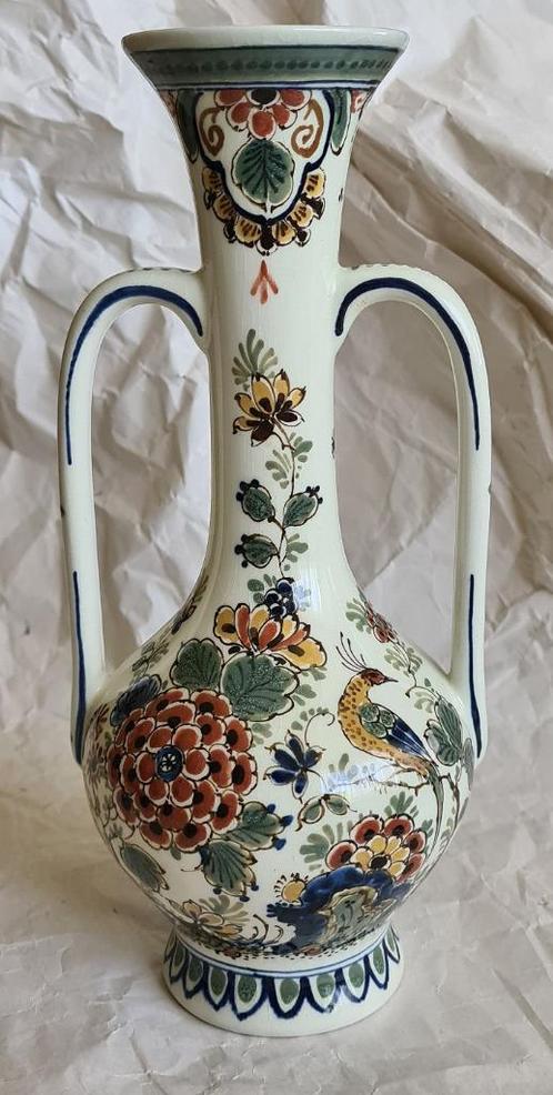 Porceleyne Fles: sierlijke, kleurige vaas met oren (1979), Antiek en Kunst, Antiek | Keramiek en Aardewerk, Ophalen of Verzenden