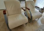 2 lederen gebroken wit design fauteuils, Huis en Inrichting, Fauteuils, Ophalen, Minder dan 75 cm, Design, 50 tot 75 cm
