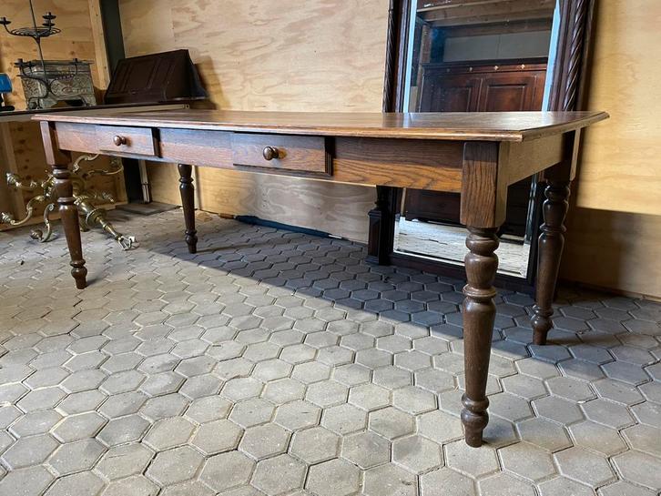 80 x 200 cm LANGE SMALLE TAFEL bruin eiken gedraaide poten, Huis en Inrichting, Tafels | Eettafels, Gebruikt, 50 tot 100 cm, 150 tot 200 cm