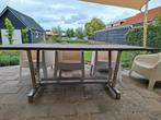 RVS tuintafel met natuurstenen blad, Ophalen, Zo goed als nieuw, Rechthoekig, Rvs