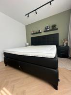 Karlsson leer Boxspring 180x200 met nachtkastjes, Huis en Inrichting, Slaapkamer | Boxsprings, Ophalen, Zwart, Tweepersoons, Zo goed als nieuw
