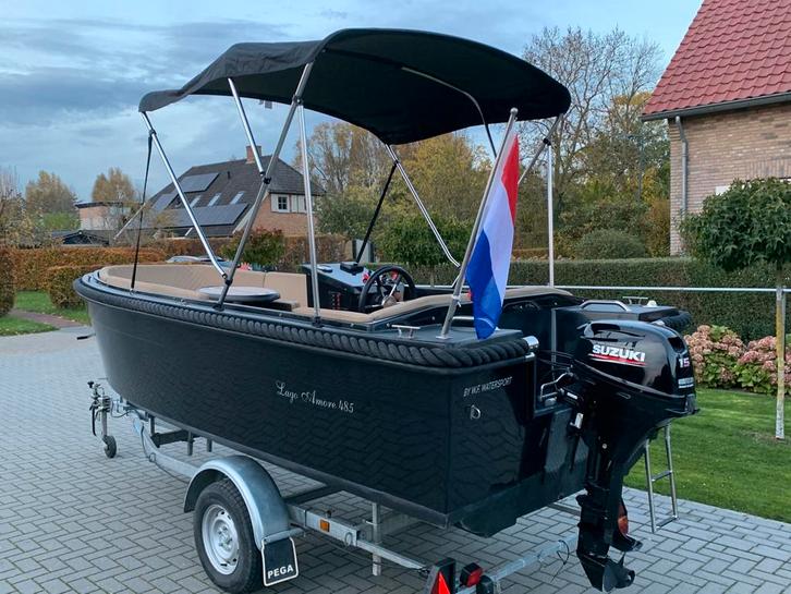 Lago Amore 485 met  Suzuki 15 pk 4 takt bj 2019, Watersport en Boten, Sloepen, Zo goed als nieuw, 10 tot 30 pk, 3 tot 6 meter