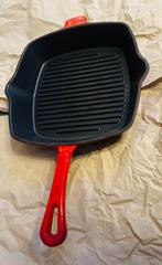 Vierkante gietijzeren grillpan – kersenrood, Gietijzer, Ophalen of Verzenden, Zo goed als nieuw, Keramische plaat