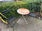 Te Koop : Tuinset Bistro Setje Tuinstoel Tuintafel Metaal, Ophalen, Gebruikt, Hout, 2 zitplaatsen