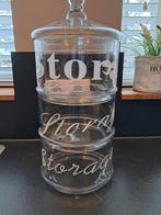Stapelbare glazen potten met tekst, Huis en Inrichting, Ophalen, Zo goed als nieuw, Rechthoekig, Glas