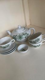 Vintage kinder thee serviesje steen groen 3 kopjes 1 pot, Ophalen of Verzenden