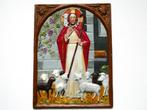 Plaquette Jezus De Goede Herder geschilderd gietijzer, Ophalen of Verzenden