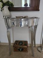 Uniek metalen bijzettafeltje met laadje, Minder dan 55 cm, Gebruikt, Metaal of Aluminium, Ophalen of Verzenden
