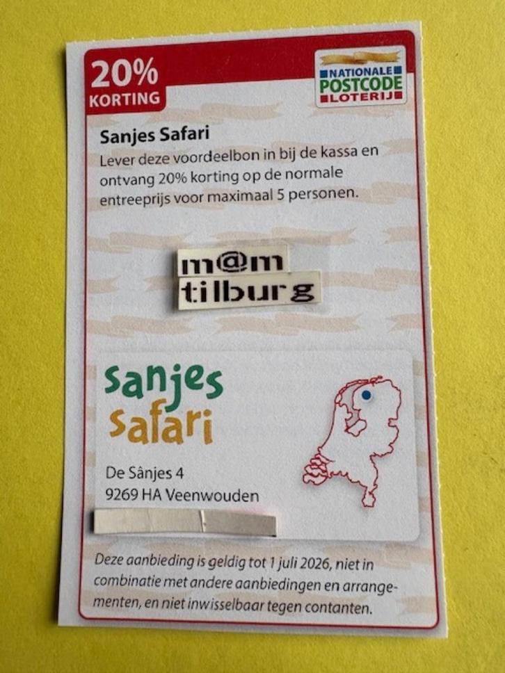 Sanjes Safari 20% korting voor max. 5 pers., Tickets en Kaartjes, Recreatie | Dierentuinen, Drie personen of meer, Ticket of Toegangskaart
