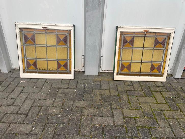 Antiek Glas in Lood Ramen - Set van 2, Antiek en Kunst, Antiek | Glas en Kristal, Ophalen