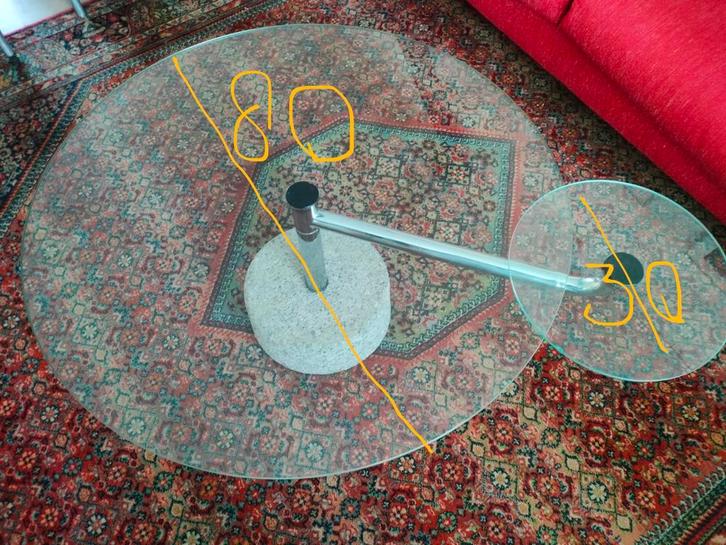 Unieke Salontafel met Glazen Bladen 43 cm hoog.o9, Huis en Inrichting, Tafels | Salontafels, Ophalen of Verzenden