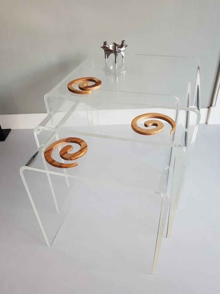 Plexiglas Mimiset, Bijzettafeltjes - Vintage jaren 60-70, Huis en Inrichting, Tafels | Bijzettafels, Gebruikt, Rechthoekig, 60 cm of meer
