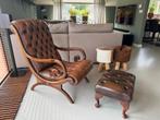 Chesterfield Slipper Fauteuil met Hocker, Ophalen, Gebruikt, Leer, 75 tot 100 cm