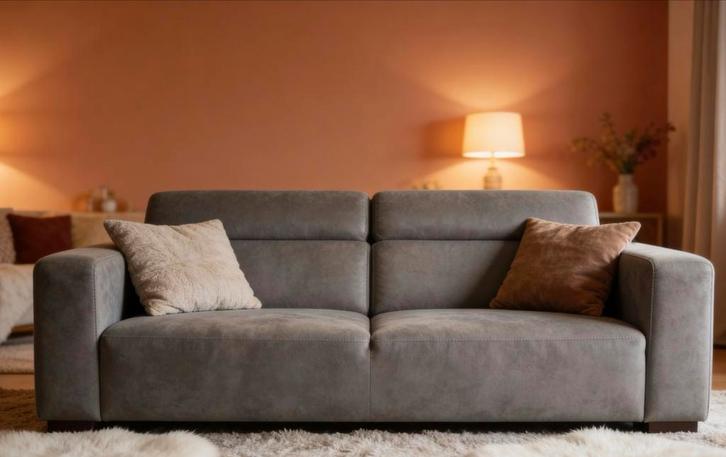 Antracietgrijze 2-zitsbank – lederlook – in nieuwe staat, Huis en Inrichting, Banken | Bankstellen, Zo goed als nieuw, Rechte bank