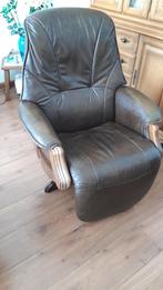 Lederen Draaifauteuil met Eikenhout, Ophalen, Gebruikt, 75 tot 100 cm, Retro