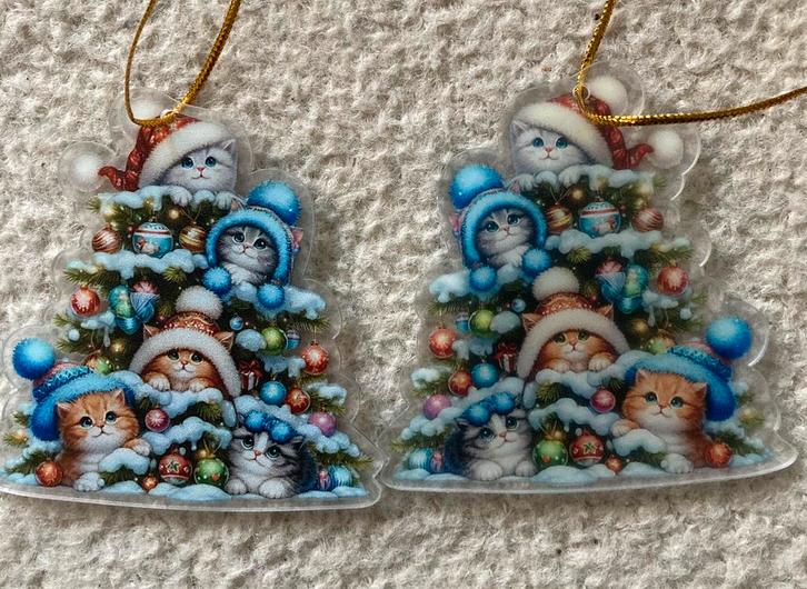 Katten kitten kerstmuts kerstboom hangers Set 2 Nieuw ster, Diversen, Kerst, Nieuw, Ophalen of Verzenden