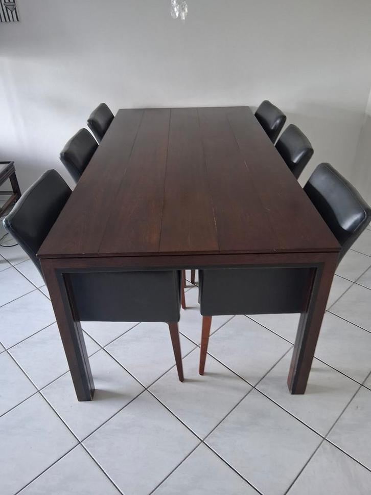 Eettafel 100x200 + 6 stoelen (4 met arm, 2 zonder), Huis en Inrichting, Tafels | Eettafels, 50 tot 100 cm, 200 cm of meer, Rechthoekig