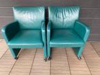 Kinnarps Remus stoelen, fauteuil, groen leder, 2 stuks, Huis en Inrichting, Stoelen, Ophalen, Twee, Overige kleuren, Gebruikt