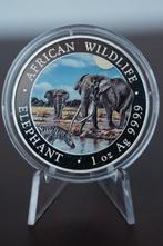 1 oz African Wildlife Elephant Gekleurde Zilvermunt, 2026, Verzenden, Zilver