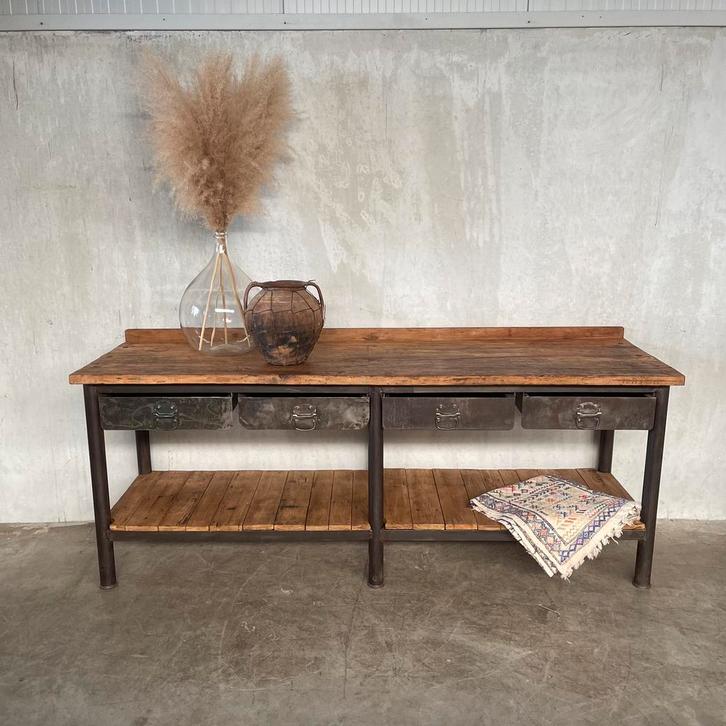 Industriële werkbank, oude toonbank, dressoir, industrieel, Antiek en Kunst, Curiosa en Brocante, Ophalen