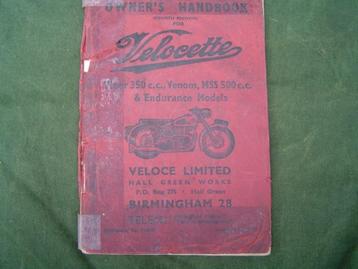 VELOCETTE VIPER 350cc Venom MSS 500 cc owner's 1959  beschikbaar voor biedingen