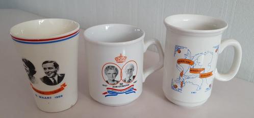 3 Herdenkings bekers Koninklijk Trix-Claus, Juliana-Bernhard, Verzamelen, Koninklijk Huis en Royalty, Zo goed als nieuw, Servies