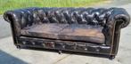 Chesterfield bank vintage bruin zwart leer BEZORGING GRATIS, Huis en Inrichting, Gebruikt, Chesterfield, Ophalen of Verzenden