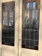 Set antieke openslaande deuren met glas in lood 216x130cm., Ophalen