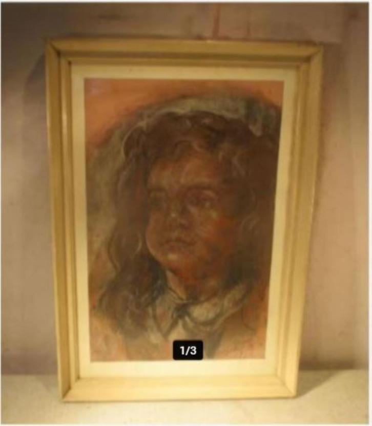 Mooi Oude Tekening 'Droevig Meisje' - A Wisand - 1957, Antiek en Kunst, Kunst | Tekeningen en Foto's, Ophalen of Verzenden