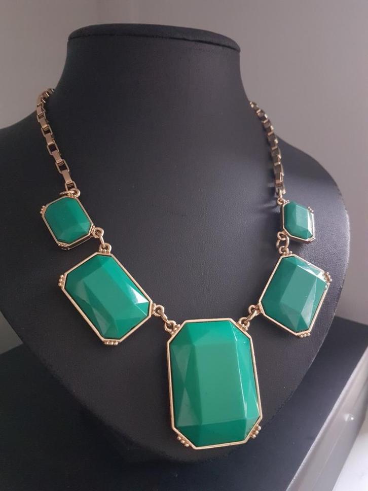 Vintage Collier - Goud & Groen , Jaren '50-'60., Sieraden, Tassen en Uiterlijk, Kettingen, Zo goed als nieuw, Goud, Goud, Ophalen of Verzenden
