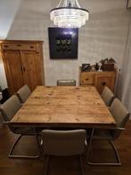 Grenen eettafel vierkant met 6 stoelen, Huis en Inrichting, Tafels | Eettafels, Ophalen, Gebruikt, Vierkant, Vijf personen of meer