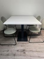 Witte eettafel met zwarte stalen poot, Huis en Inrichting, Tafels | Eettafels, Ophalen, Gebruikt, 50 tot 100 cm, Vijf personen of meer