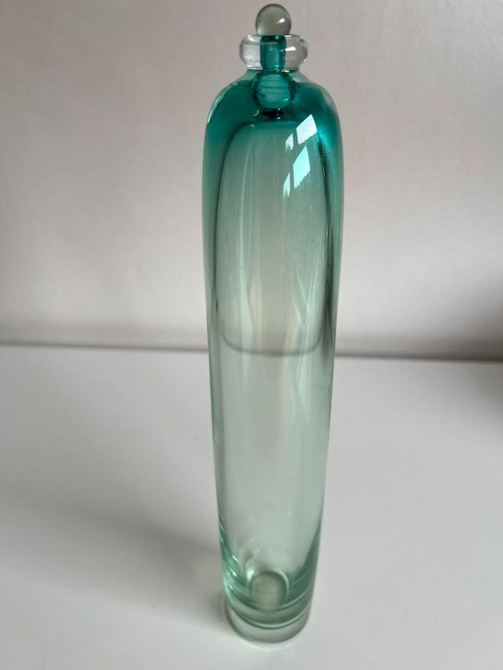 Vintage Nederlands Glazen Tube Vaas met Stop Watergroen 50’s, Antiek en Kunst, Antiek | Glas en Kristal, Ophalen of Verzenden