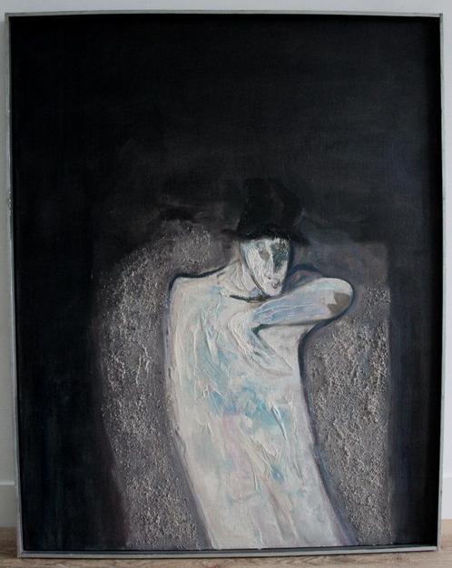 Luis Filcer - Gemengde techniek op doek: figuur met hoed, Antiek en Kunst, Kunst | Schilderijen | Modern, Ophalen of Verzenden