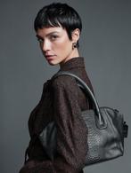 Stoere Leren Burkely Handtas Crocoprint, Verzenden, Zo goed als nieuw, Grijs, Handtas