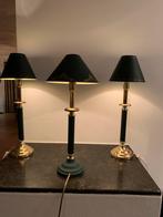 3 matte donkergroene/goud tafellampen in Bouillotte stijl, Huis en Inrichting, Lampen | Tafellampen, Ophalen, Gebruikt, Vintage Bouillotte