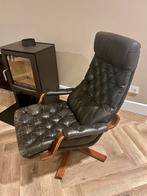 Vintage leren design fauteuil  – jaren ’70 Zweeds, Huis en Inrichting, Fauteuils, Ophalen, Gebruikt, 75 tot 100 cm, Leer