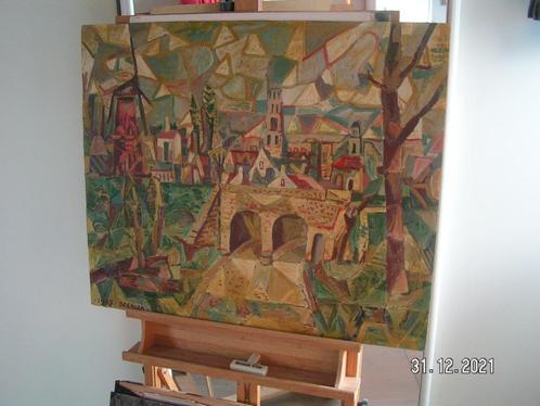 125 jaar Hubert Bekman "Stads gezicht" uit 1947 Olieverf, Antiek en Kunst, Kunst | Schilderijen | Abstract, Ophalen of Verzenden