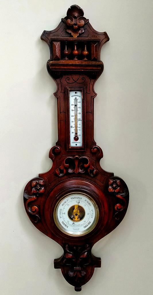 Antieke Franse Majolier Barometer Thermometer - 71CM, Antiek en Kunst, Antiek | Gereedschap en Instrumenten, Ophalen of Verzenden