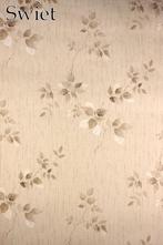 6758 takjes en blaadjes op beige vintage behang, Swiet, Ophalen of Verzenden, Minder dan 10 m², Beige