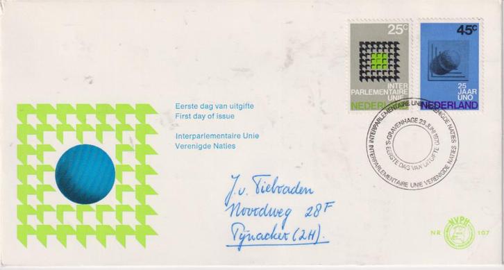 Nederland 1970 E107 Verenigde Naties Geschreven GRATIS, Postzegels en Munten, Postzegels | Eerstedagenveloppen, Beschreven, Nederland