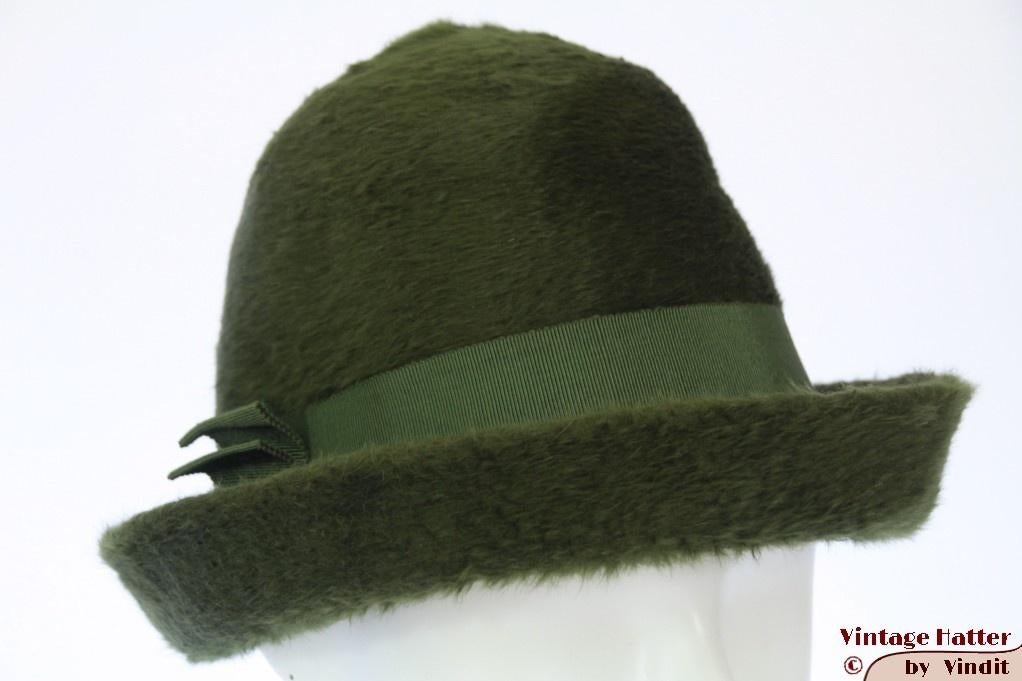 Kleine Vintage Cloche dophoed La Familiare donkergroen 53-54, 134 t/m 140, Gebruikt, Meisje, Hoed
