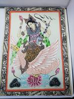 4 Balinese schilderijen op linnen, Antiek en Kunst, Kunst | Schilderijen | Klassiek, Ophalen of Verzenden