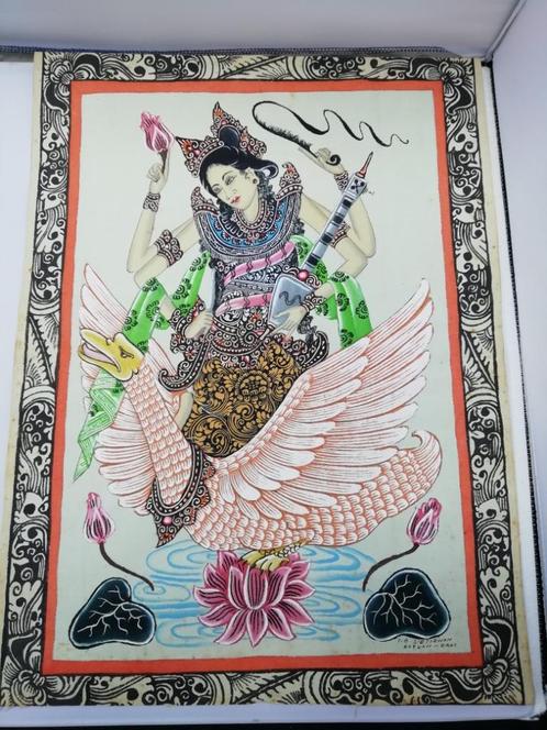 4 Balinese schilderijen op linnen, Antiek en Kunst, Kunst | Schilderijen | Klassiek, Ophalen of Verzenden