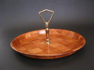 vintage dienblad geweven geperst hout greep mid century. beschikbaar voor biedingen