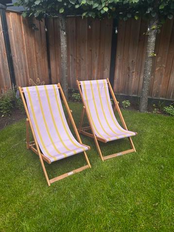 2 Strandstoelen - Hout & Polyester - Zo goed als nieuw beschikbaar voor biedingen